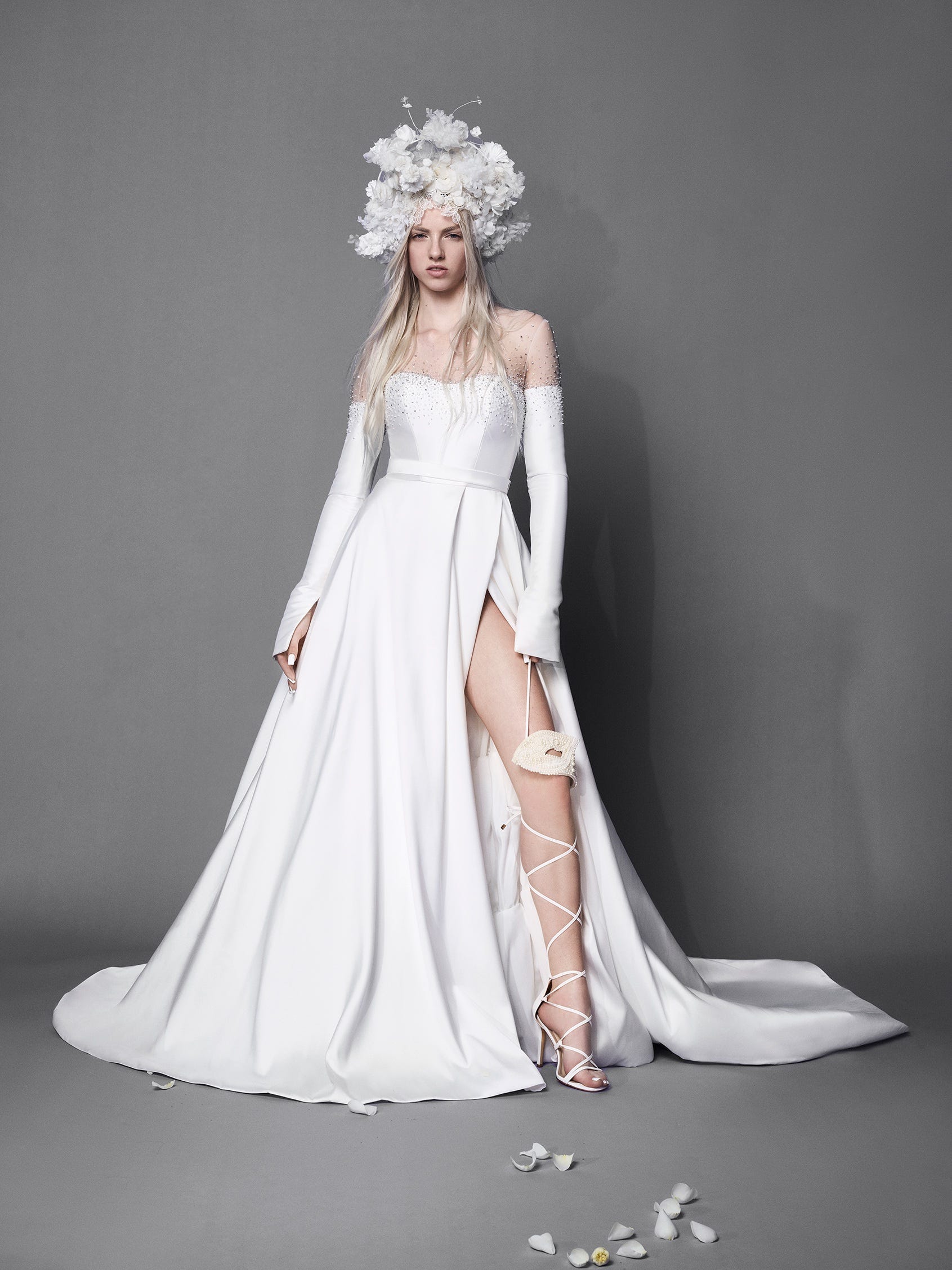 V-neckline Slim Wedding Dress with Draped Backless – loveangeldress